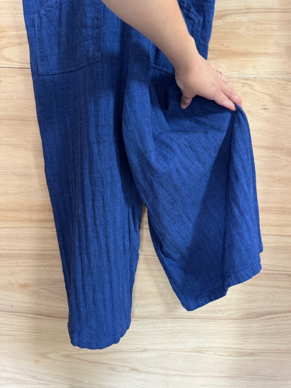 Kleen | xs oversized jumper v neck wide legged adjustable straps EUC blue linen - Picture 5 of 13